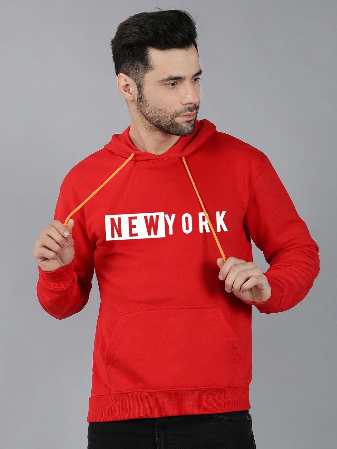 

Fashion And Youth Typography Printed Hooded Fleece Pullover, Red