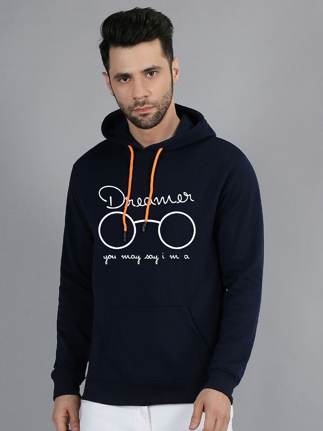 

Fashion And Youth Typography Printed Hooded Fleece Pullover, Navy blue