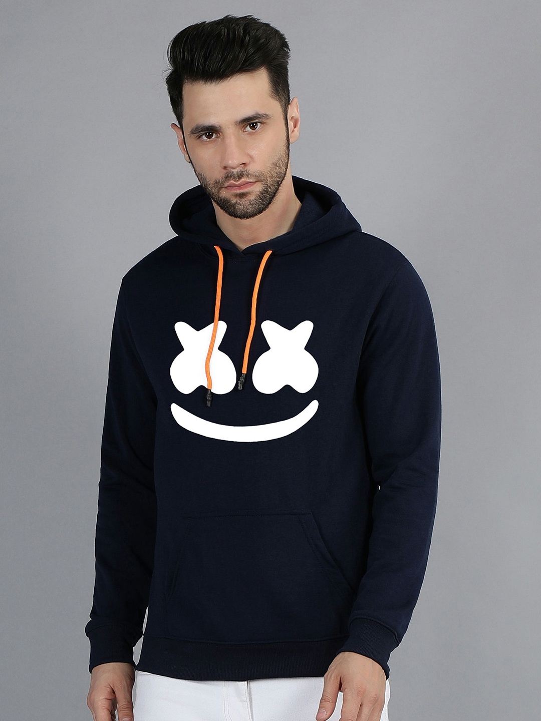

Fashion And Youth Graphic Printed Hooded Fleece Pullover, Navy blue