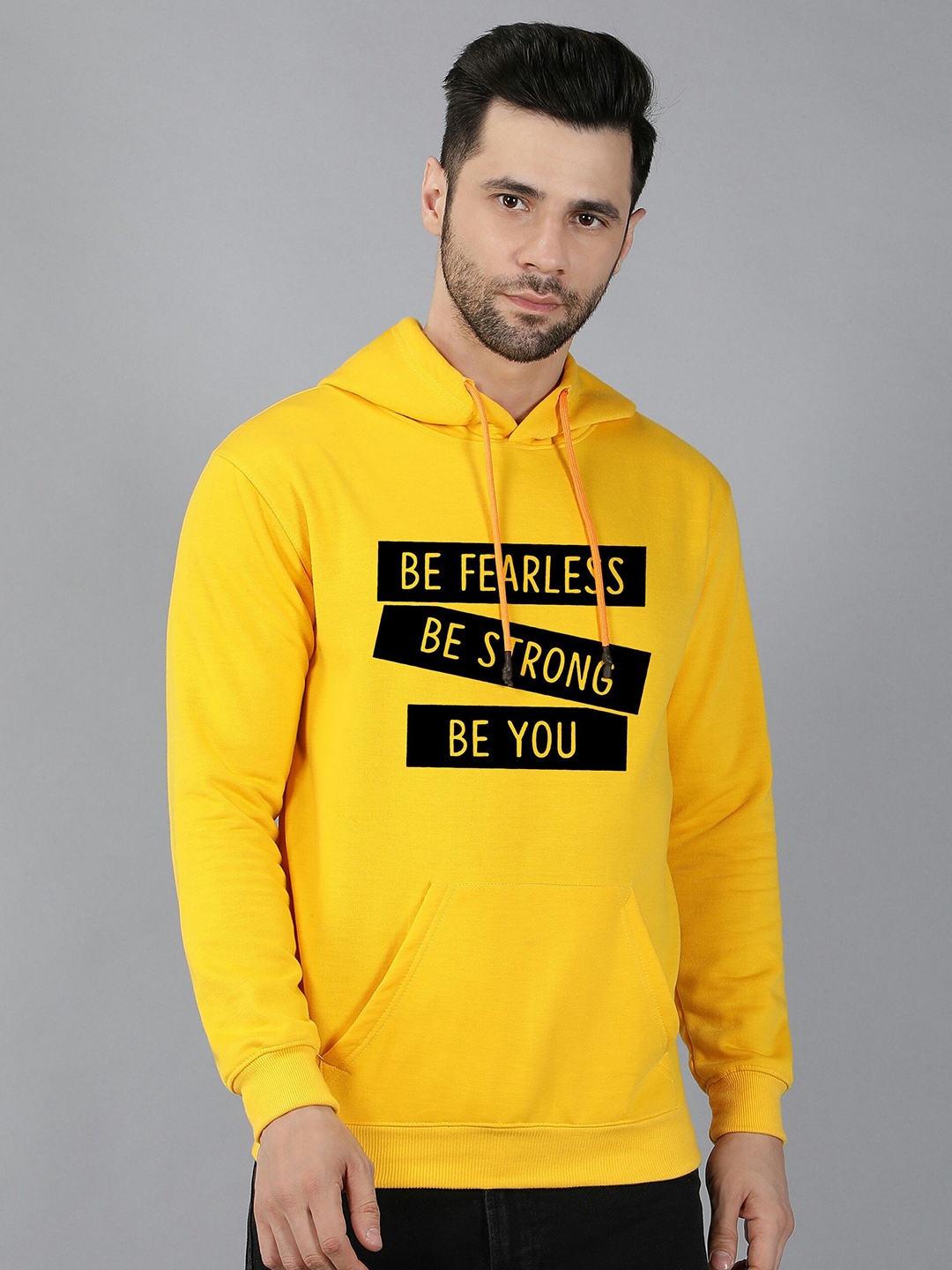 

Fashion And Youth Typography Printed Hooded Fleece Pullover, Yellow
