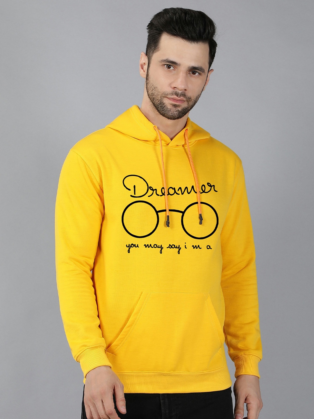 

Fashion And Youth Typography Printed Hooded Fleece Pullover, Yellow
