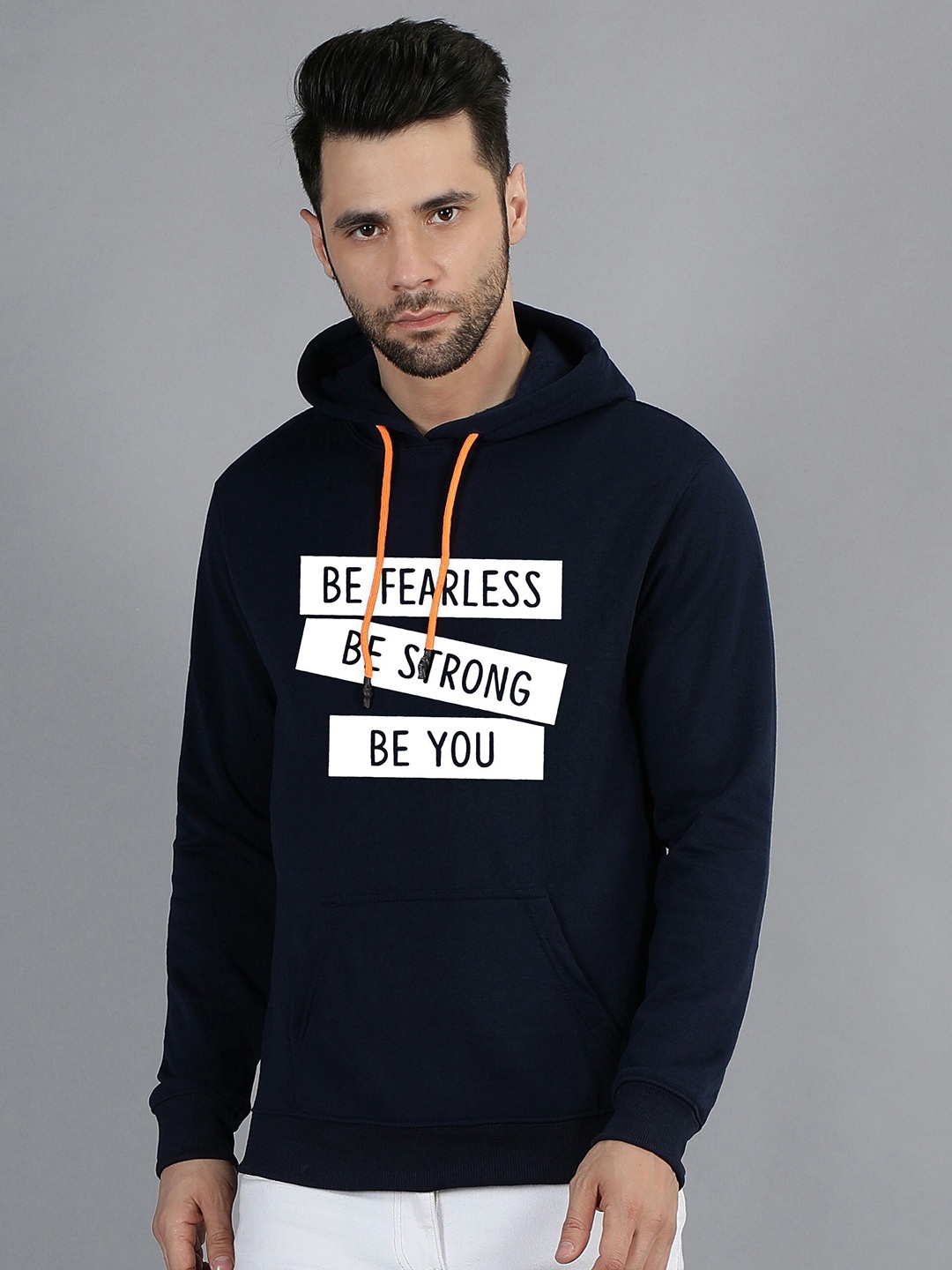 

Fashion And Youth Typography Printed Hooded Fleece Pullover, Navy blue