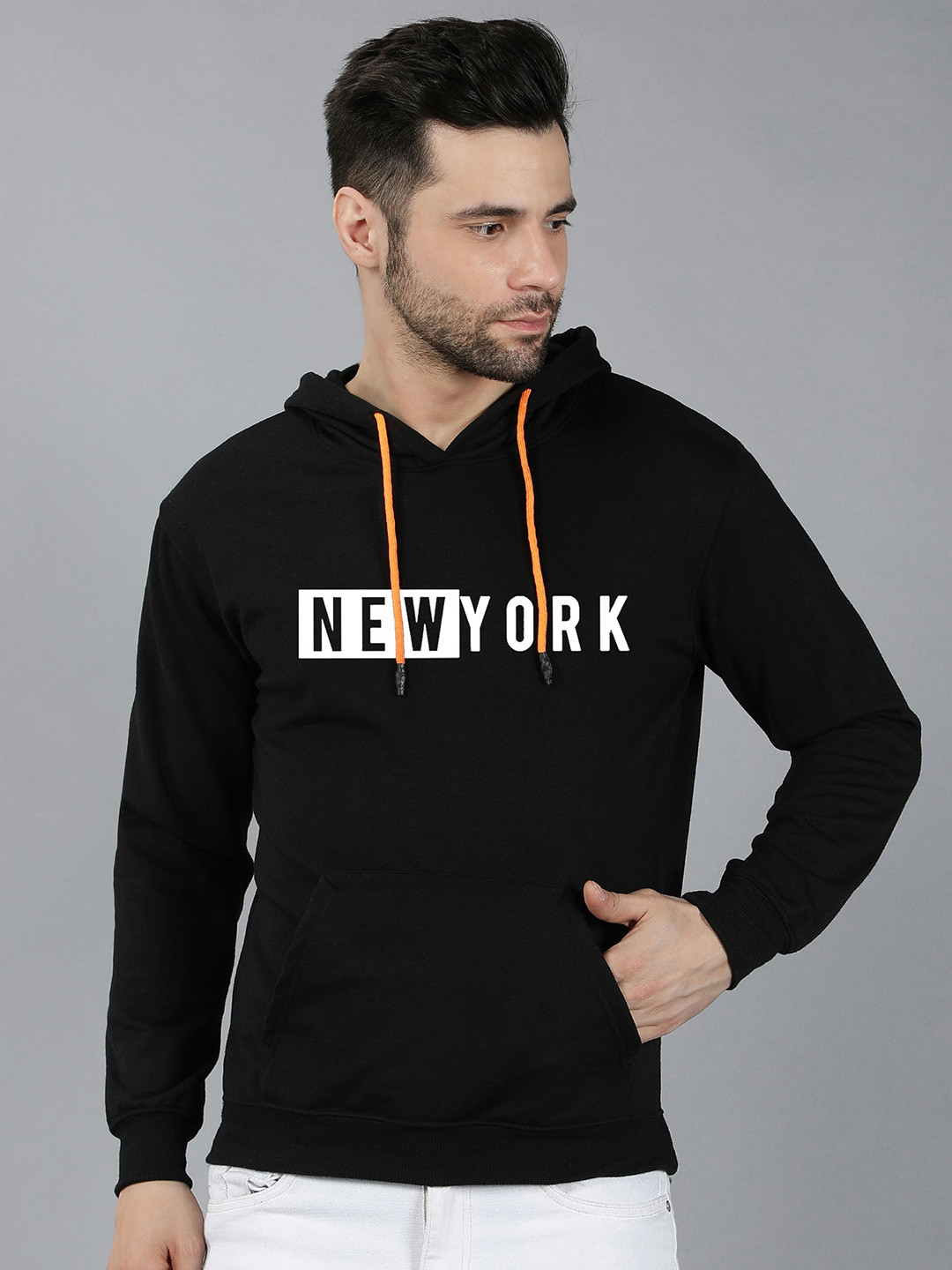 

Fashion And Youth Typography Printed Hooded Fleece Pullover, Black