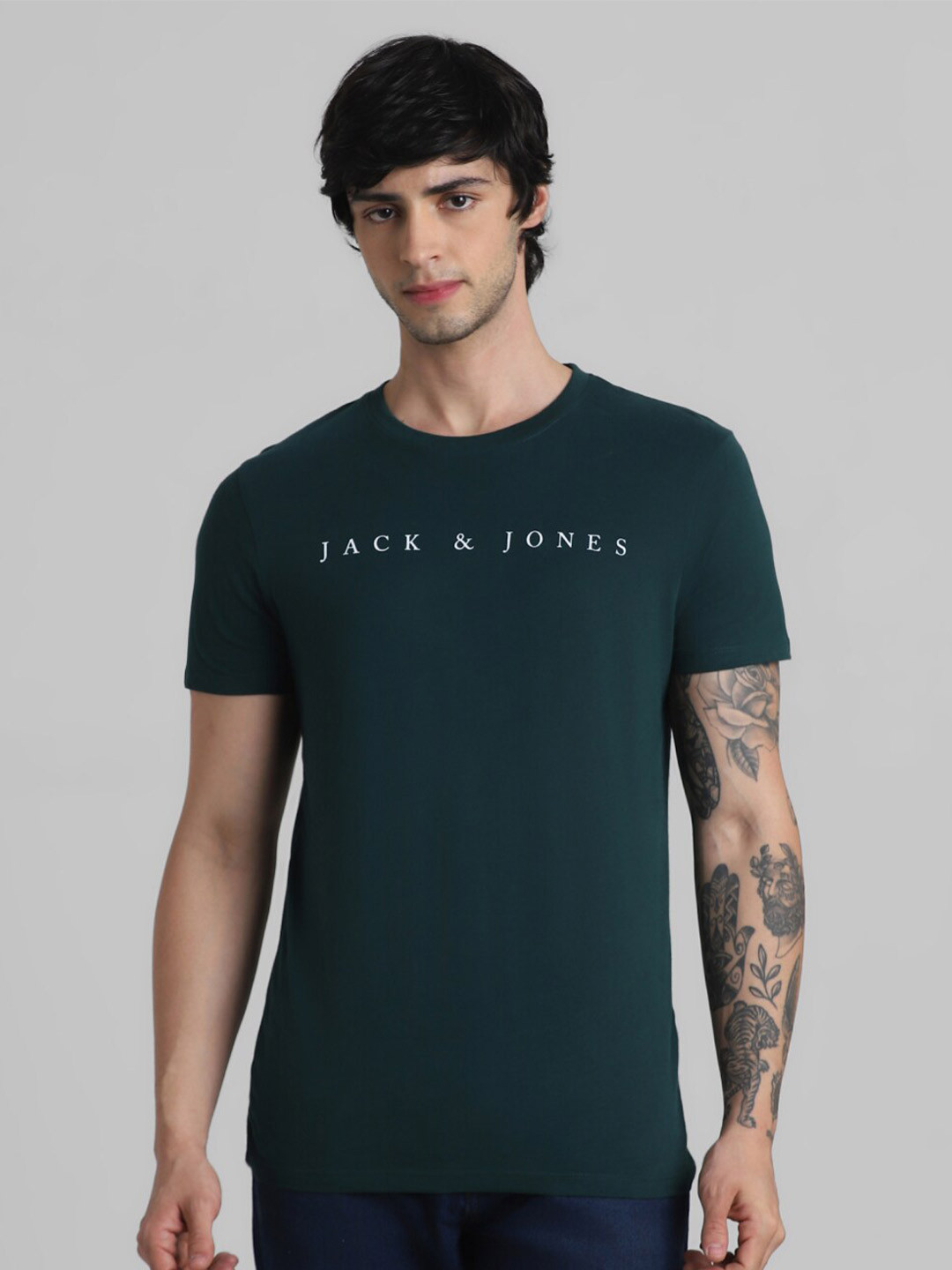 

Jack & Jones Typography Printed Pure Cotton Slim Fit T-shirt, Green