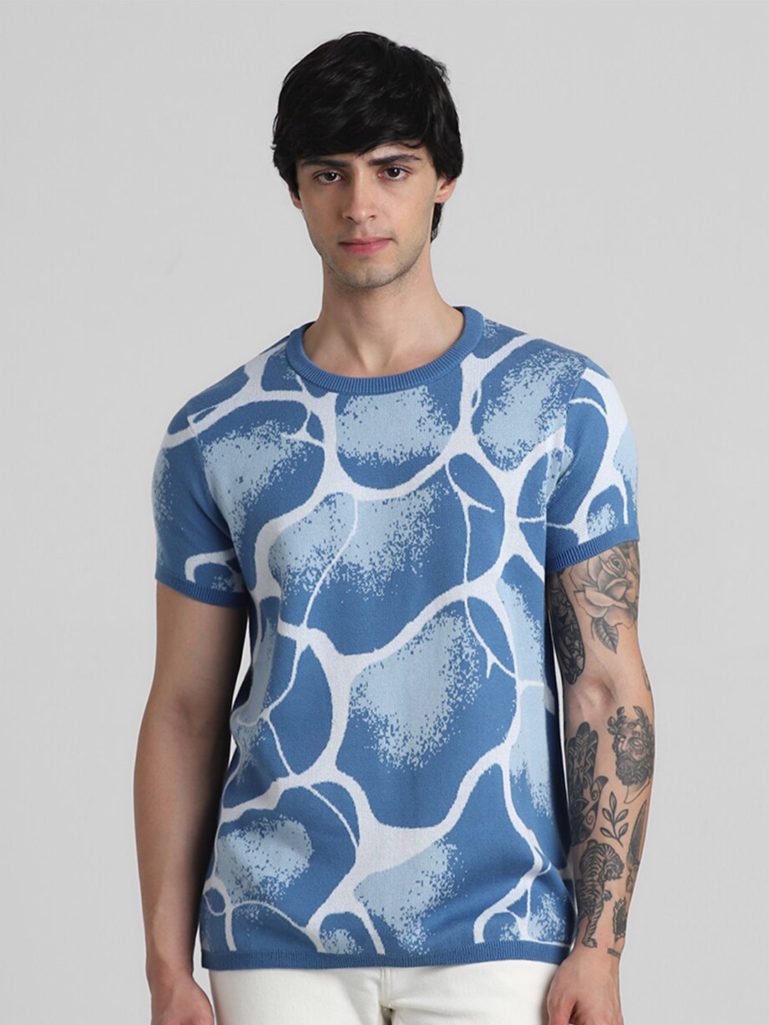

Jack & Jones Abstract Printed Cotton T-shirt, Blue