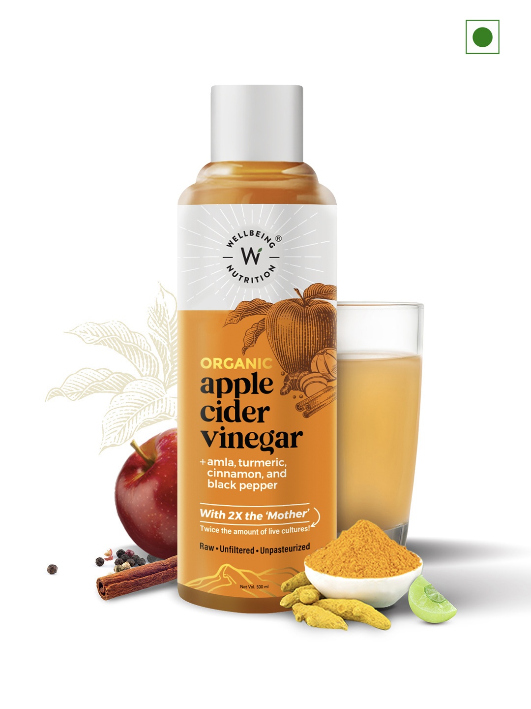 

Wellbeing Nutrition Organic Apple Cider Vinegar with 2x The Mother - 500 ml, Na