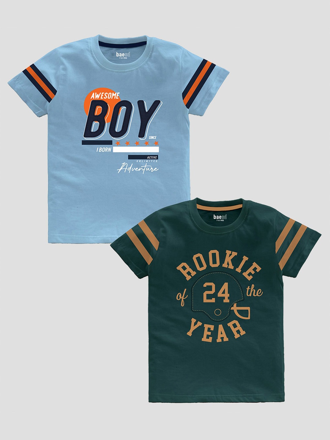 

BAESD Boys Pack Of 2 Typography Printed Round Neck Cotton T-shirt, Blue