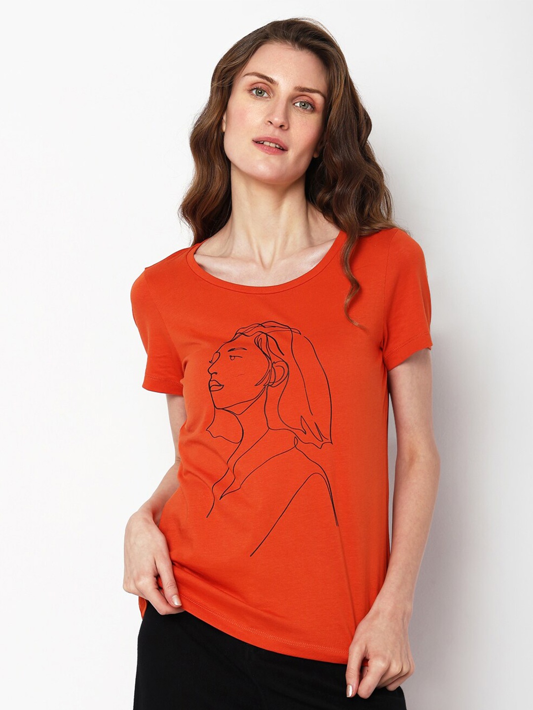 

Vero Moda Graphic Printed Cotton T-shirt, Orange