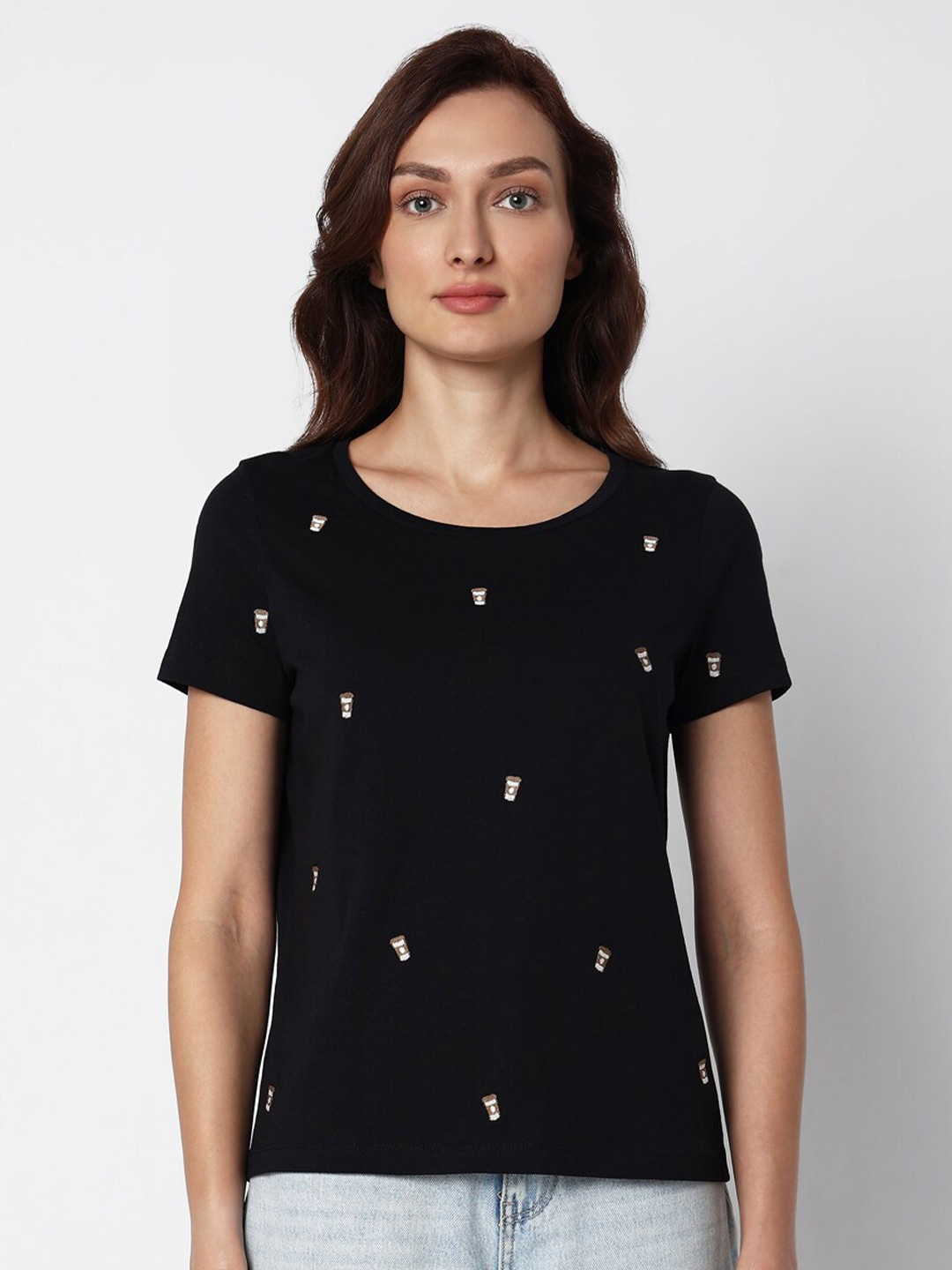 

Vero Moda Graphic Printed Cotton T-shirt, Black