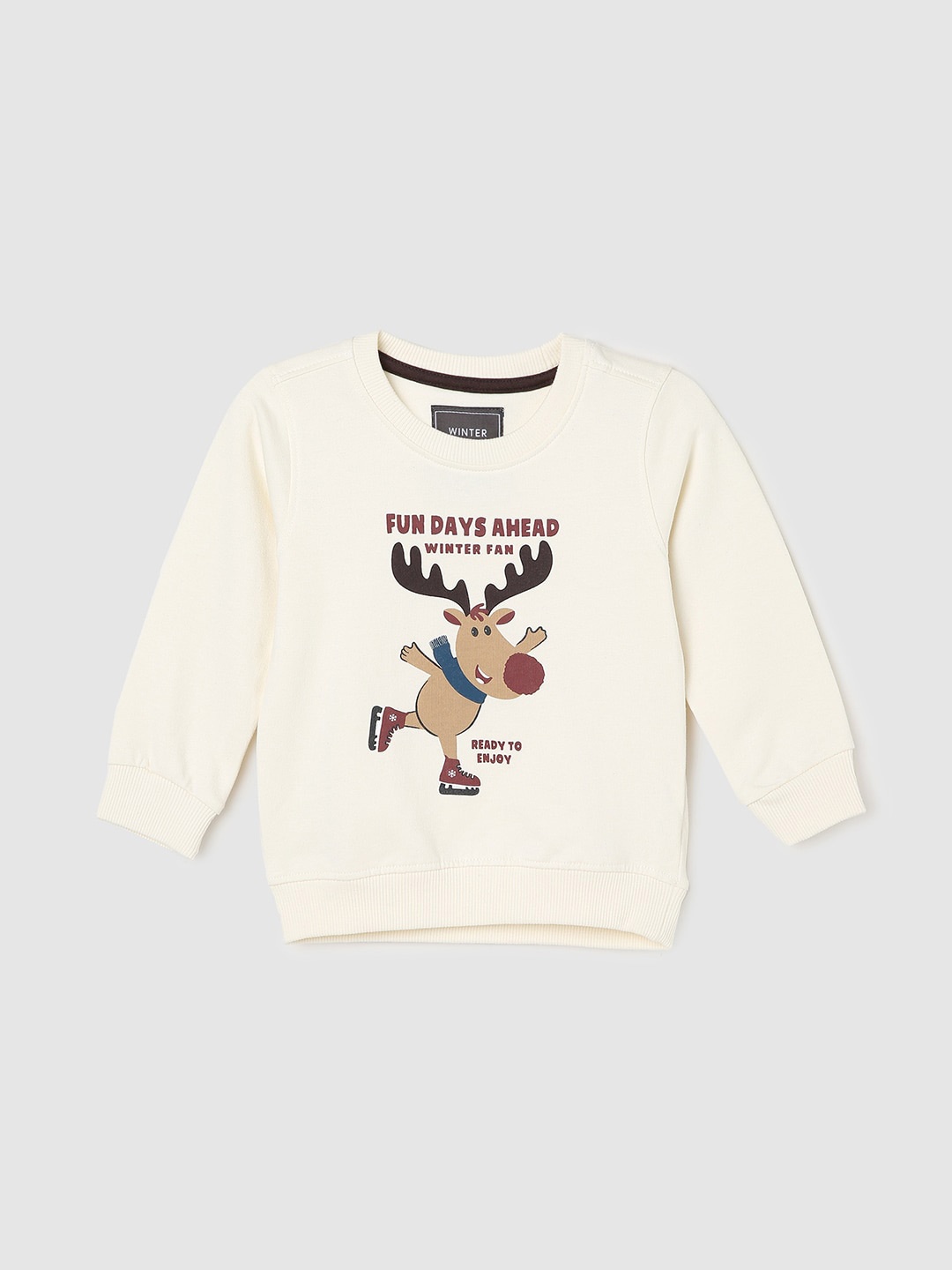

max Boys Graphic Printed Round Neck Long Sleeve Cotton Sweatshirt, White