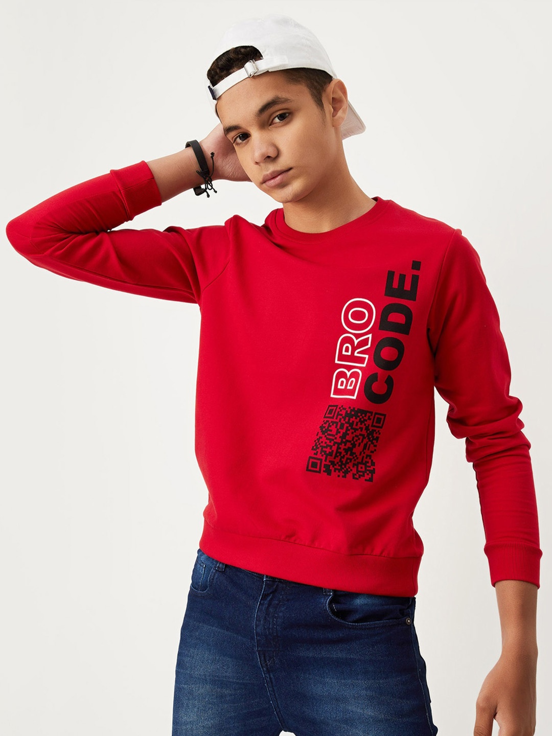 

max Boys Typography Printed Round Neck Long Sleeve Cotton Sweatshirt, Red