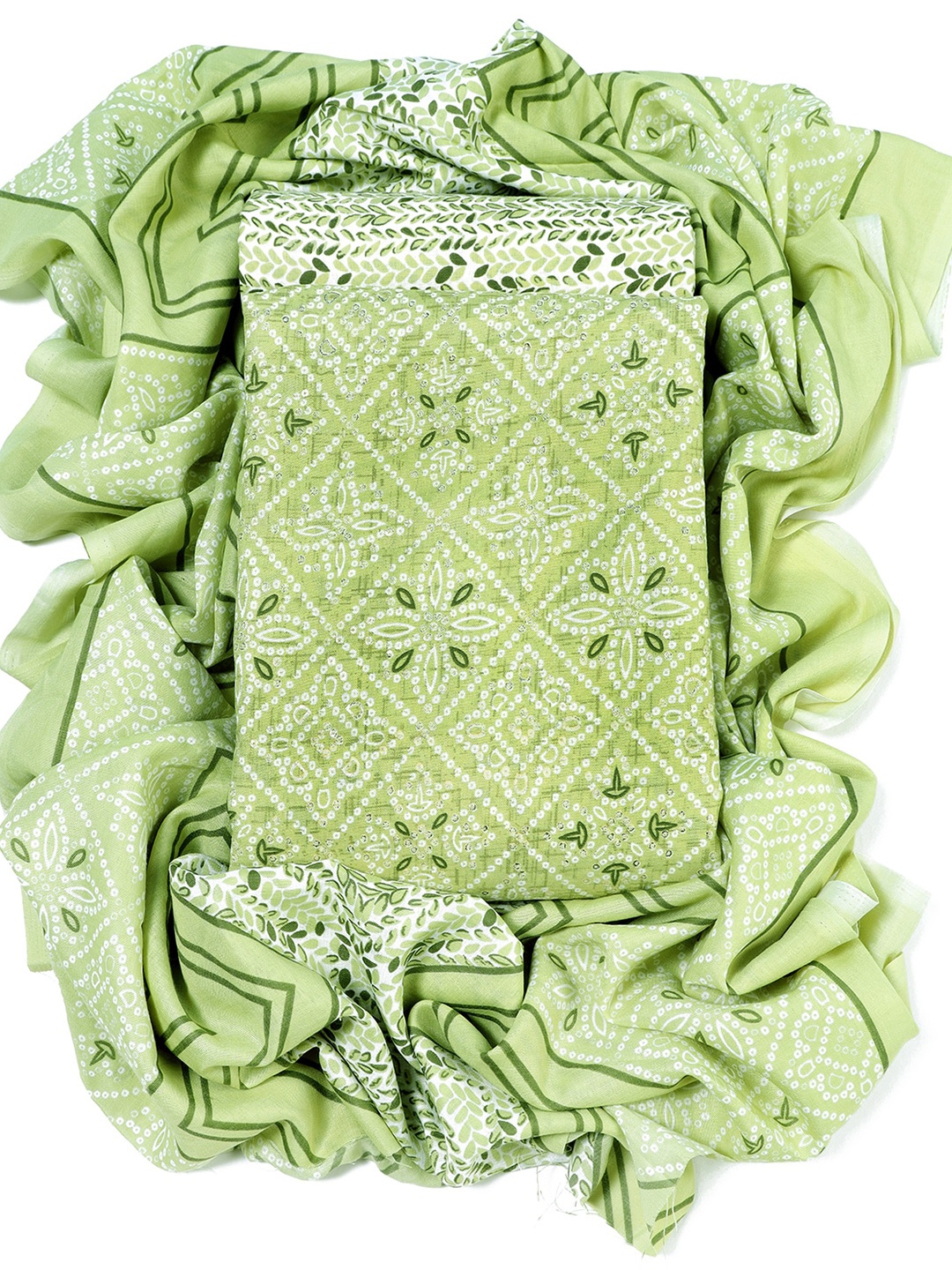 

Sun Fashion And Lifestyle Bandhani Printed Unstitched Dress Material, Green
