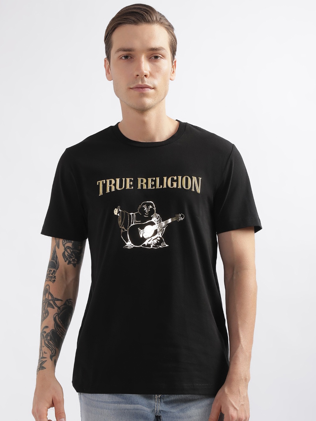 

True Religion Typography Printed Casual T-shirt, Black
