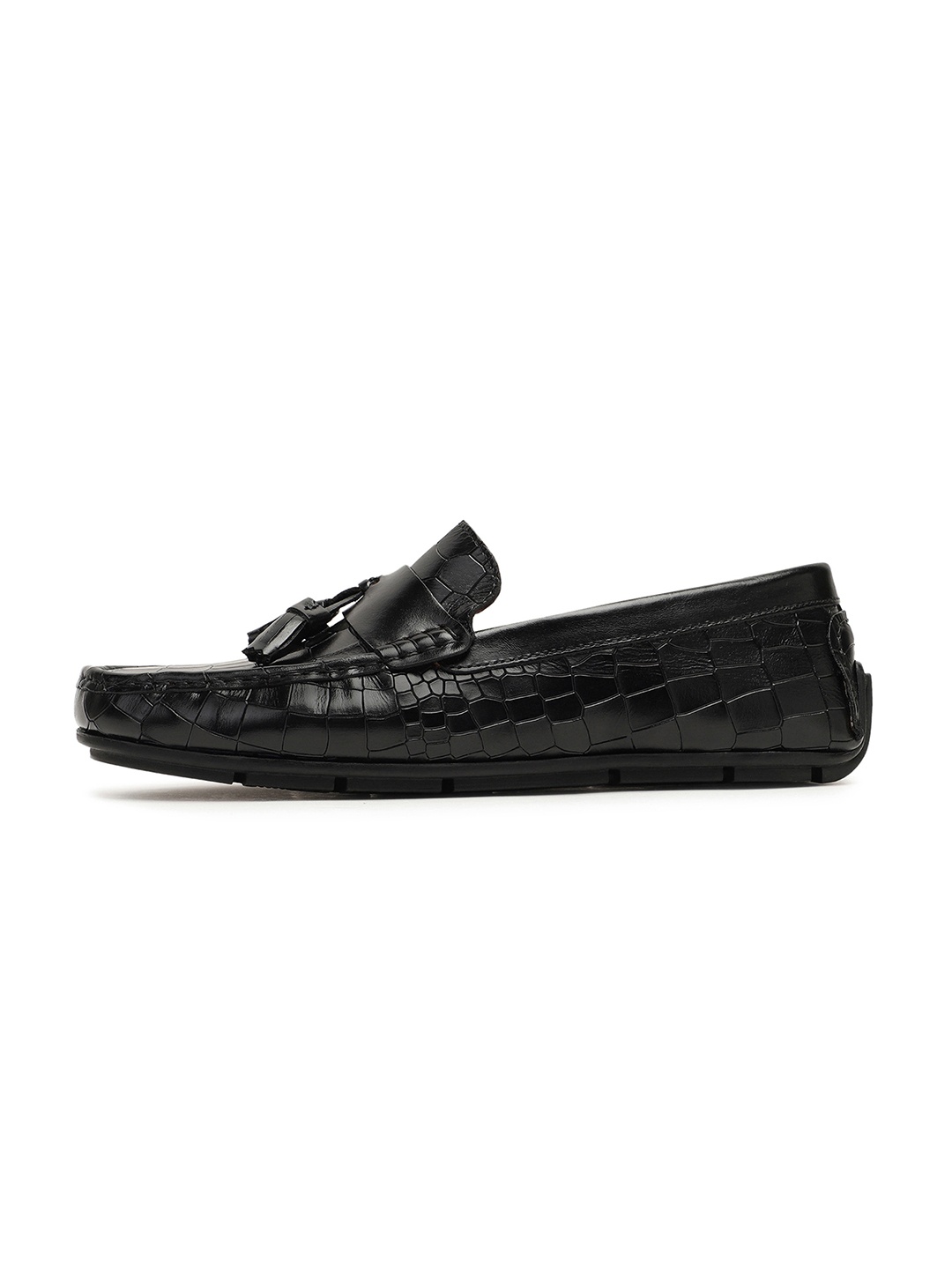 

RARE RABBIT Men Faro Textured Leather Tassel Loafers, Black