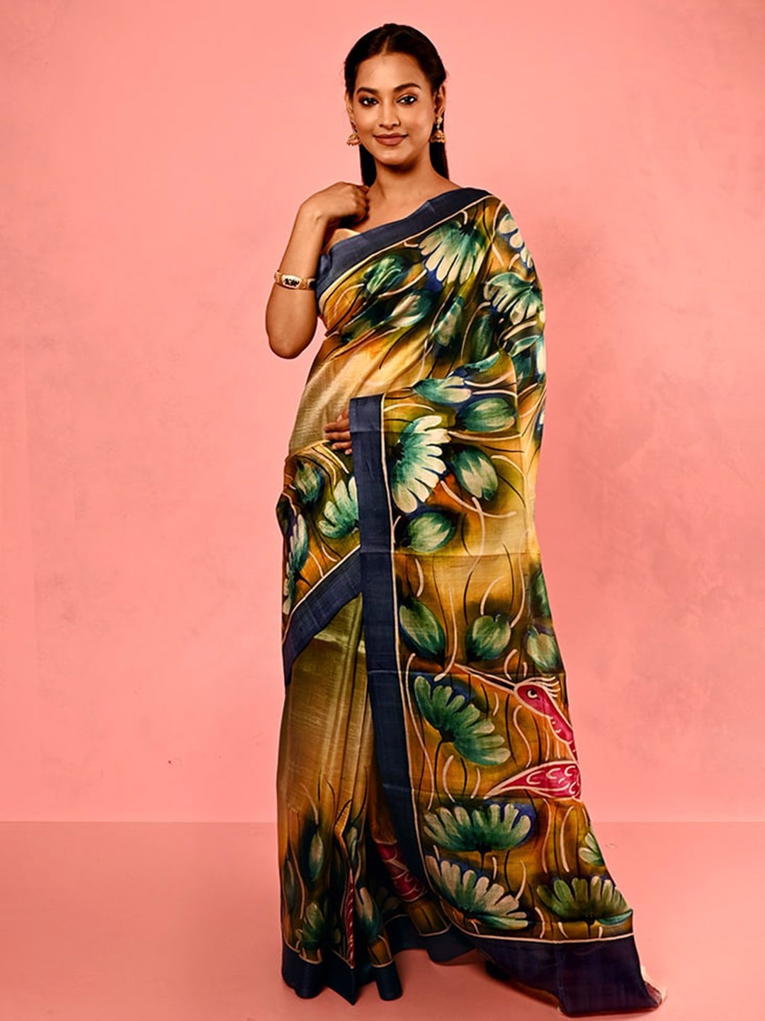 

AllSilks Floral Printed Pure Silk Saree, Green