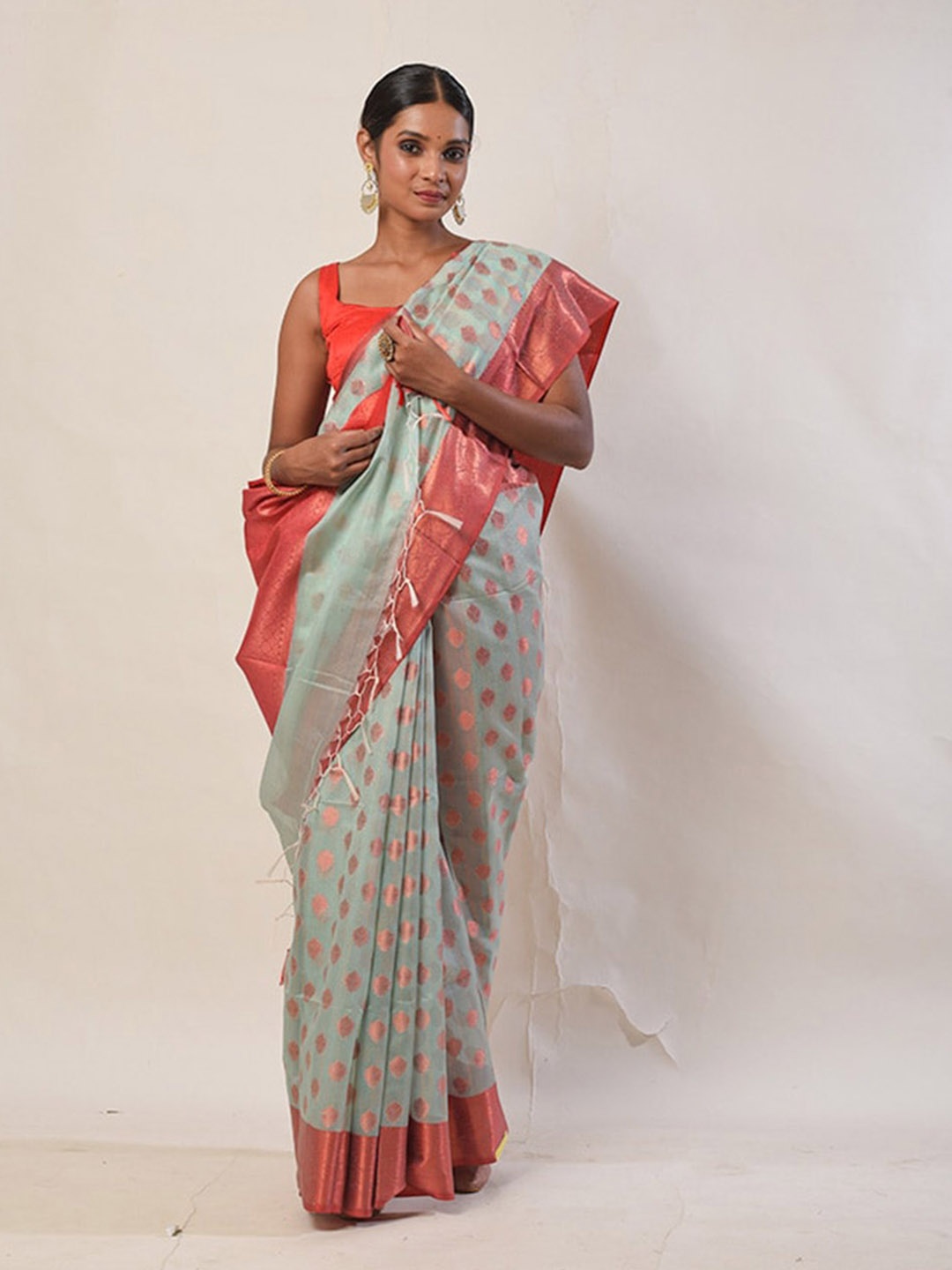 

AllSilks Woven Design Zari Silk Cotton Saree, Blue