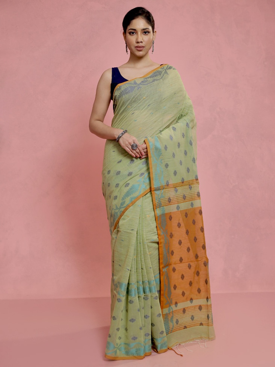 

AllSilks Ethnic Motifs Woven Design Saree, Green