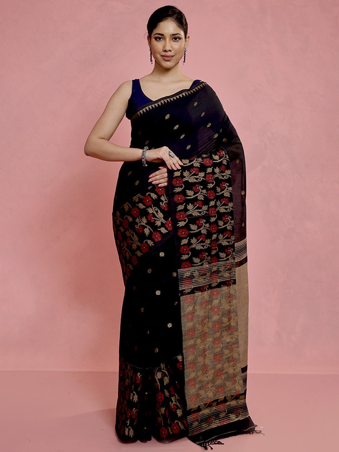 

AllSilks Woven Design Saree, Black