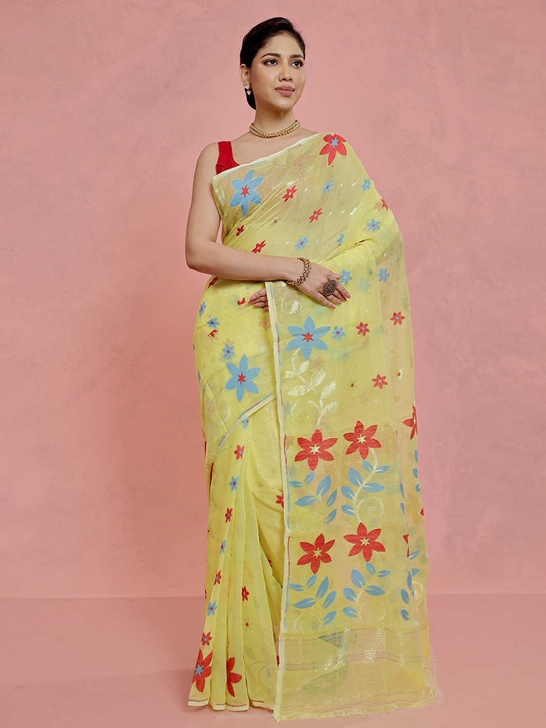 

AllSilks Woven Design Zari Jamdani Saree, Yellow