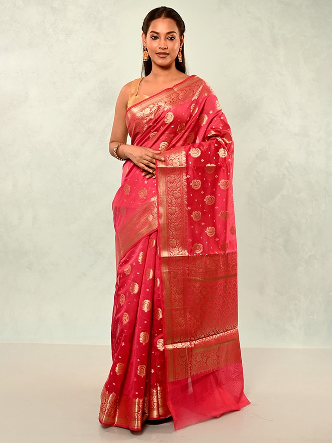 

AllSilks Woven Design Zari Saree, Pink