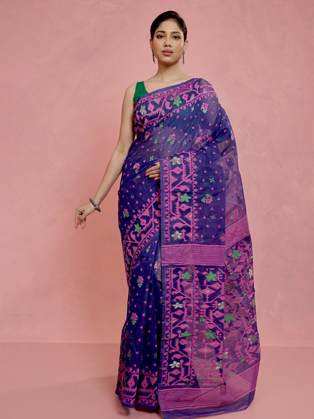 

AllSilks Woven Design Taant Saree, Blue