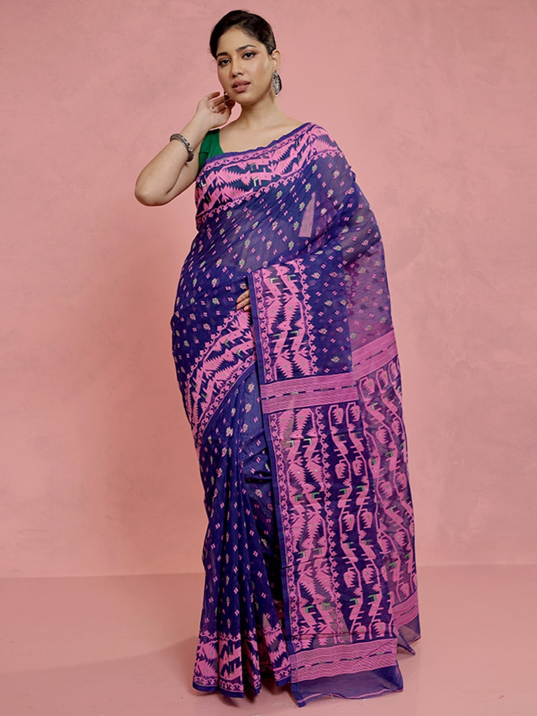 

AllSilks Woven Design Taant Saree, Blue