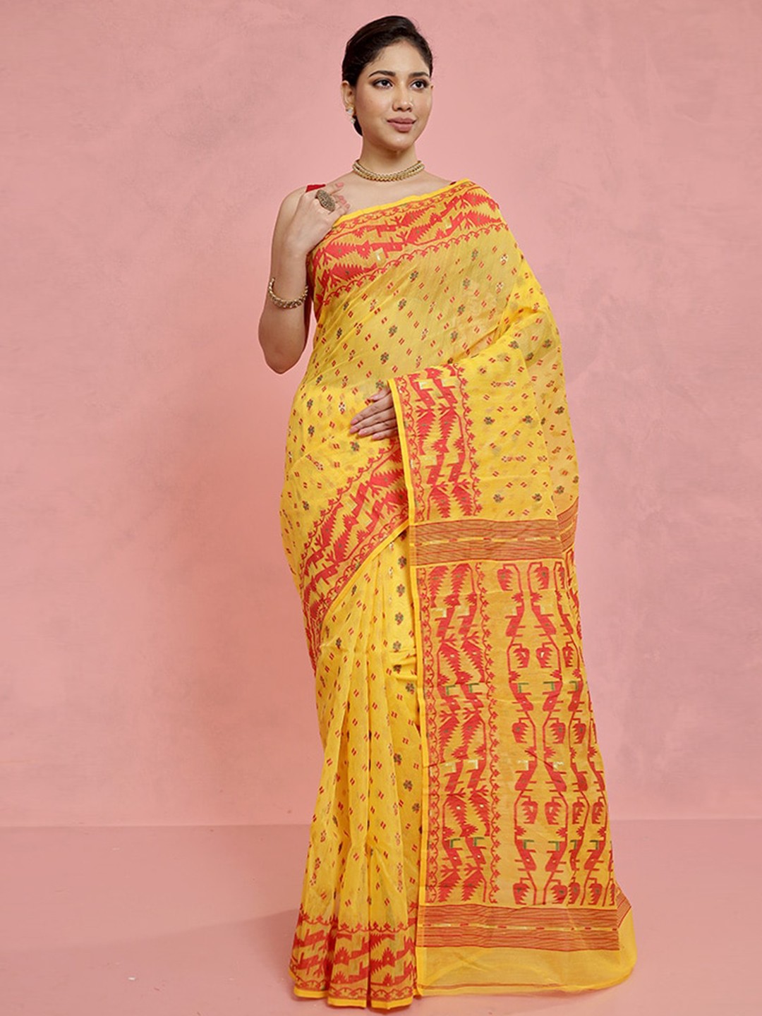 

AllSilks Woven Design Taant Saree, Yellow