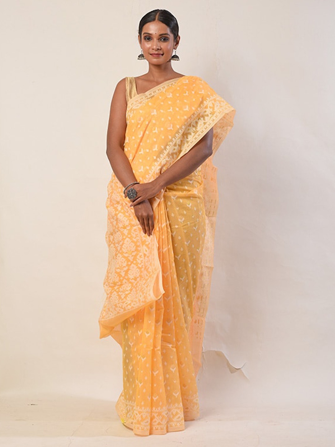 

AllSilks Ethnic Motifs Woven Design Jamdani Saree, Yellow