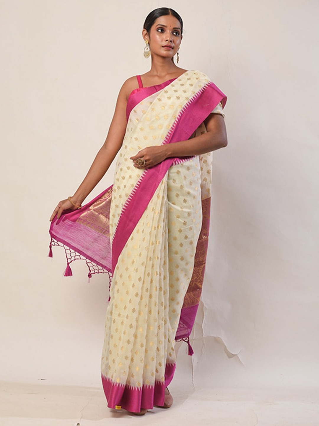 

AllSilks Ethnic Motifs Woven Design Zari Saree, Cream