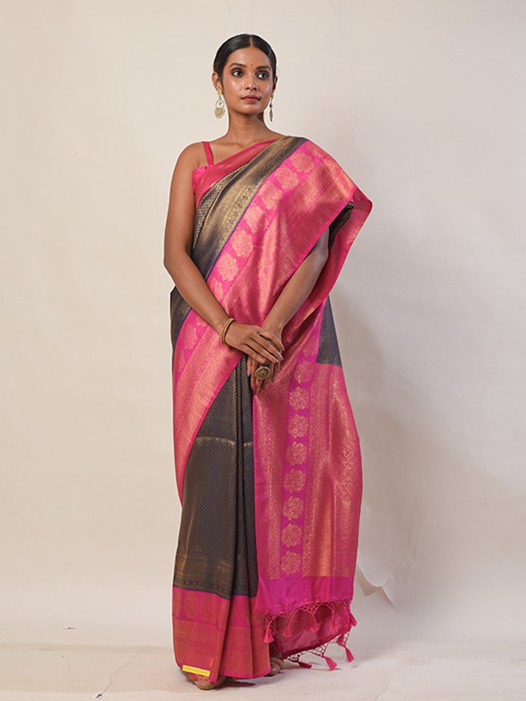 

AllSilks Ethnic Motifs Woven Design Zari Saree, Pink