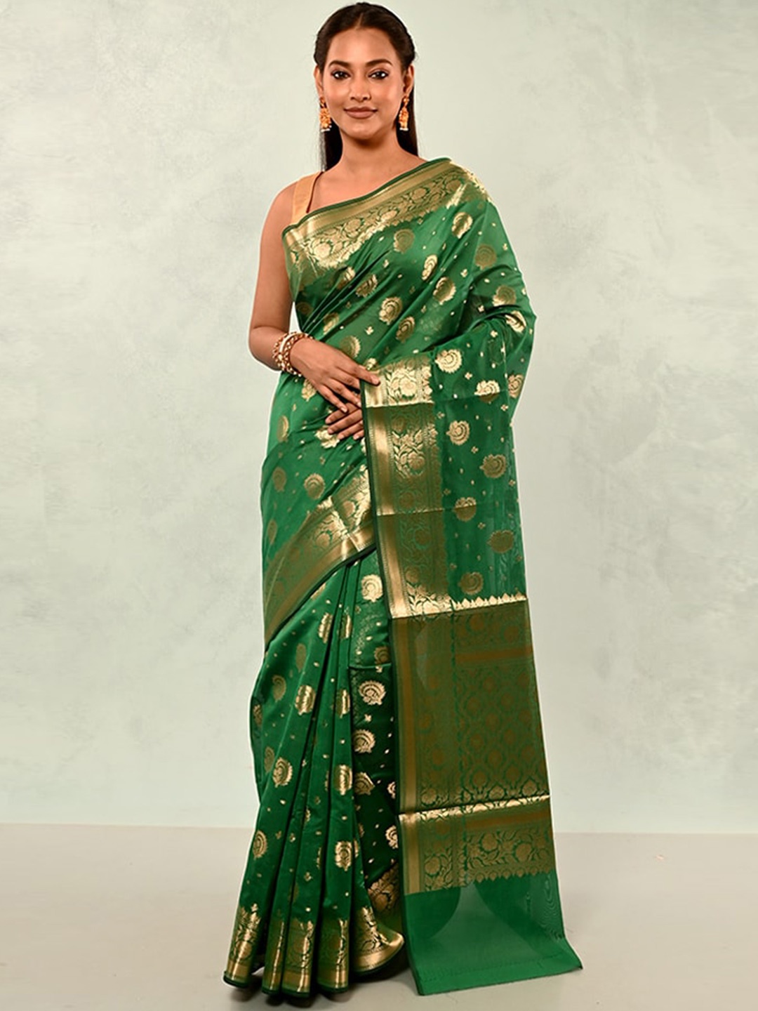 

AllSilks Ethnic Motifs Woven Design Zari Saree, Green