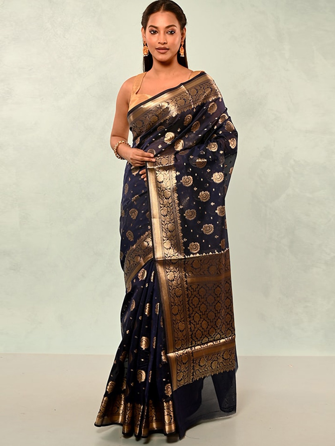 

AllSilks Ethnic Motifs Woven Design Zari Saree, Blue