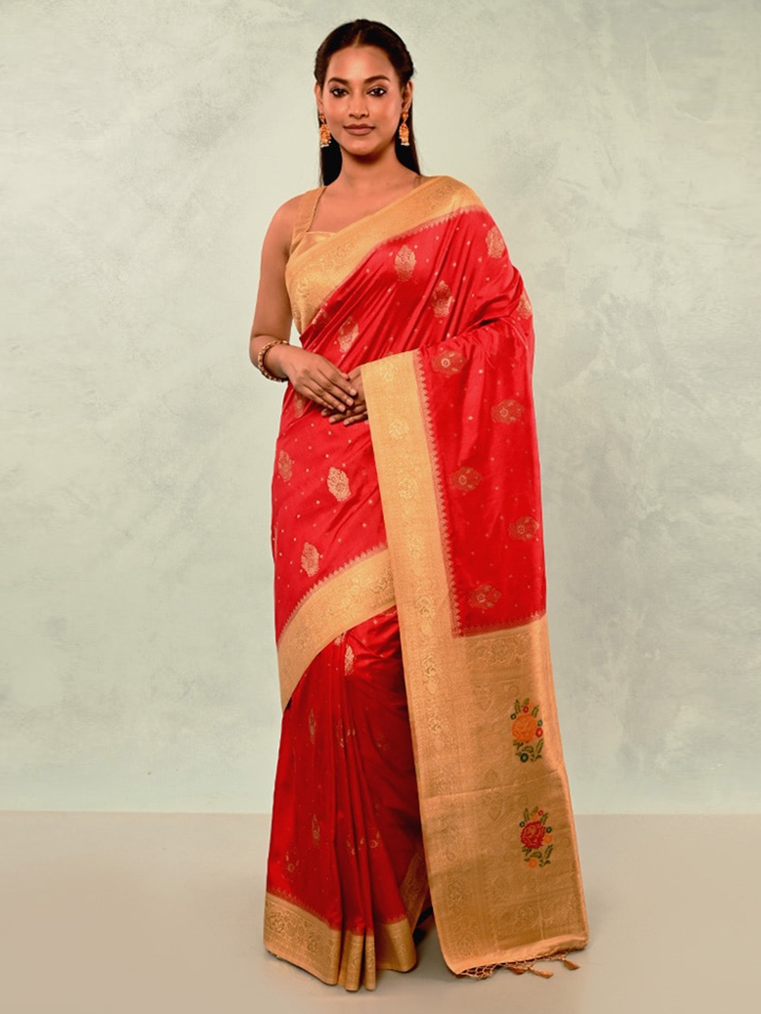 

AllSilks Ethnic Motifs Woven Design Zari Saree, Red