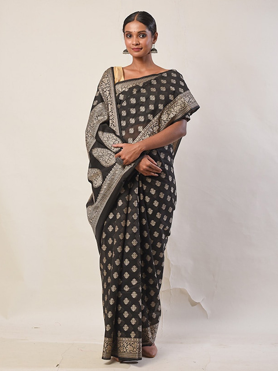 

AllSilks Ethnic Motifs Woven Design Zari Saree, Black