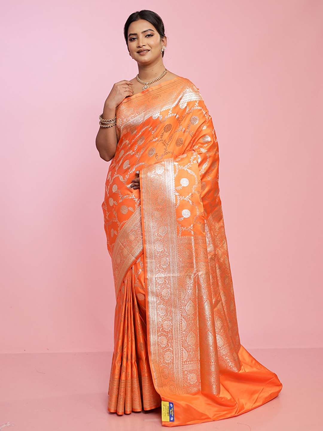 

AllSilks Floral Woven Design Zari Banarasi Saree, Orange