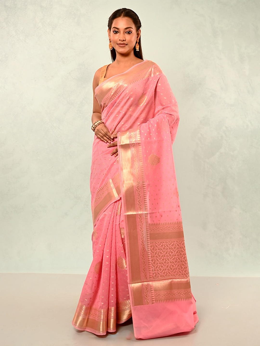 

AllSilks Ethnic Motifs Woven Design Zari Saree, Pink