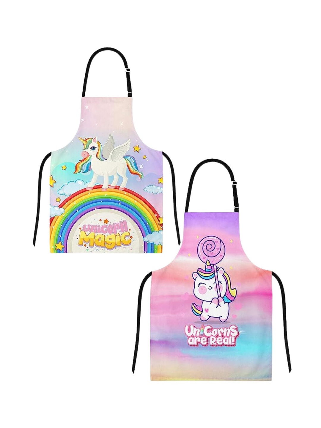 

THEYAYACAFE Kids Pink & Purple 2-Pieces Printed Aprons