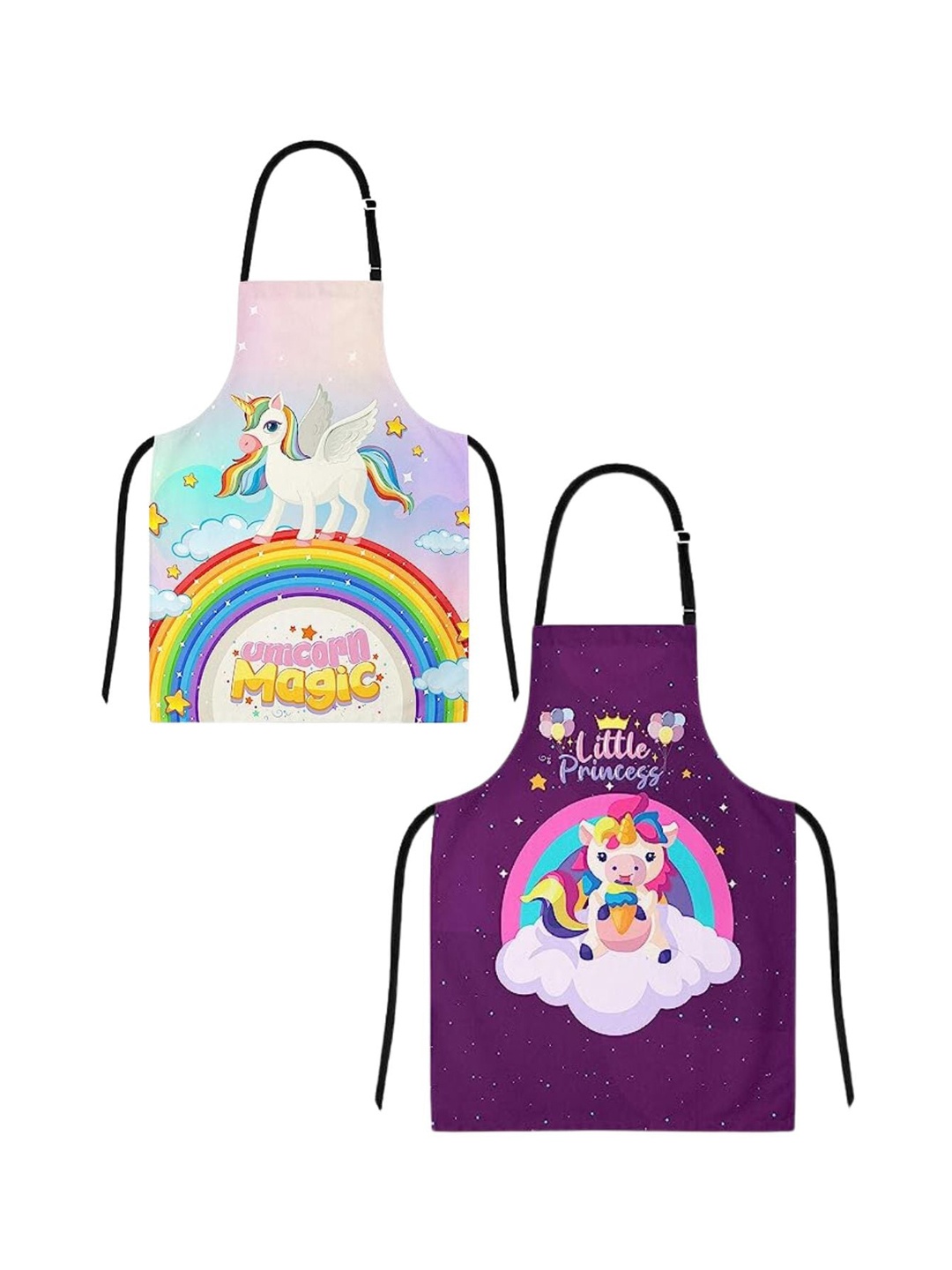 

THEYAYACAFE Kids Purple & Pink 2-Pieces Printed Canvas Cotton Aprons
