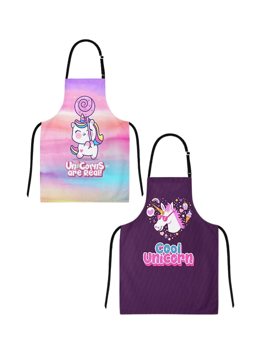 

THEYAYACAFE Kids Purple & Pink 2-Pieces Printed Canvas Cotton Aprons
