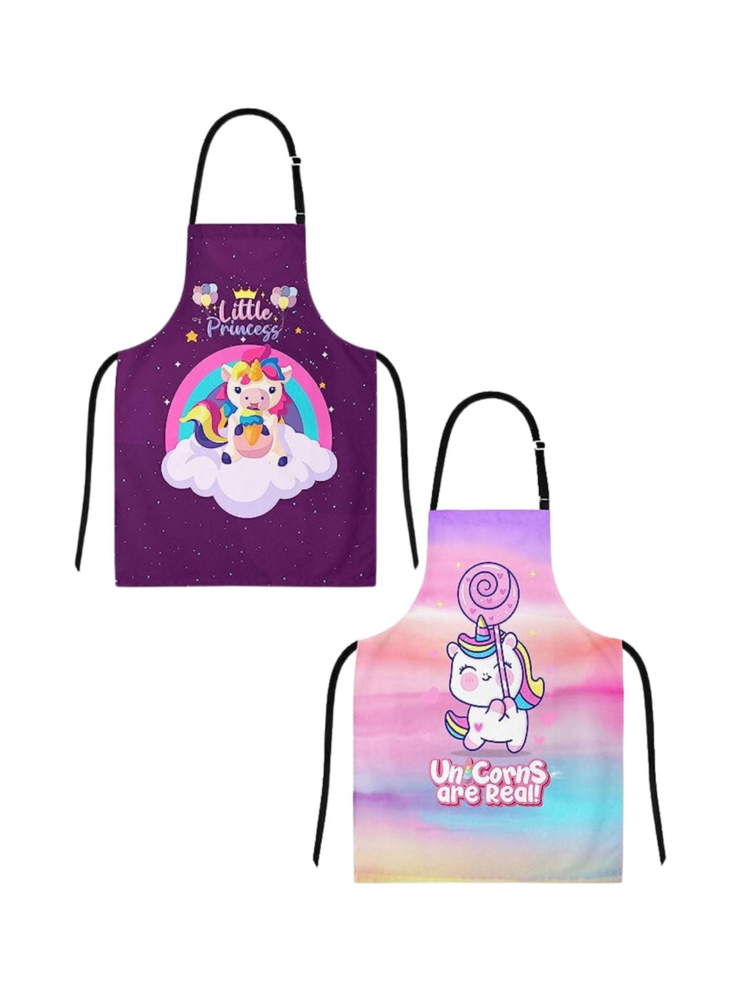 

THEYAYACAFE Kids 2 Pcs Purple & Pink Printed Cotton Canvas Aprons