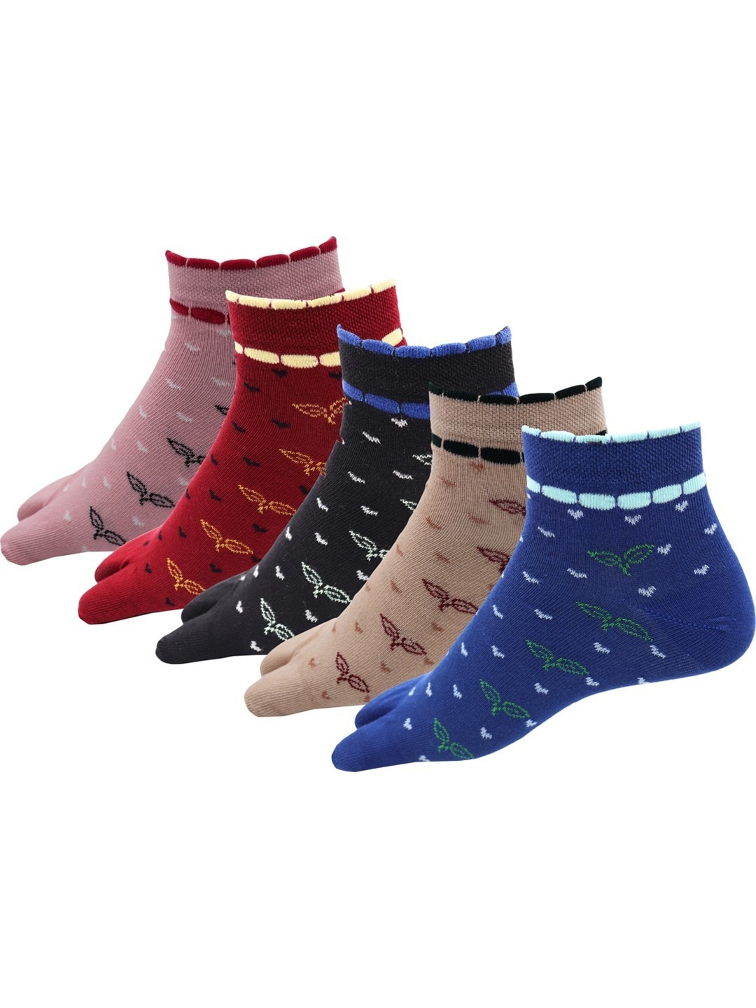 

RC. ROYAL CLASS Women Pack Of 5 Patterned Ankle Length Thumb Socks, Blue