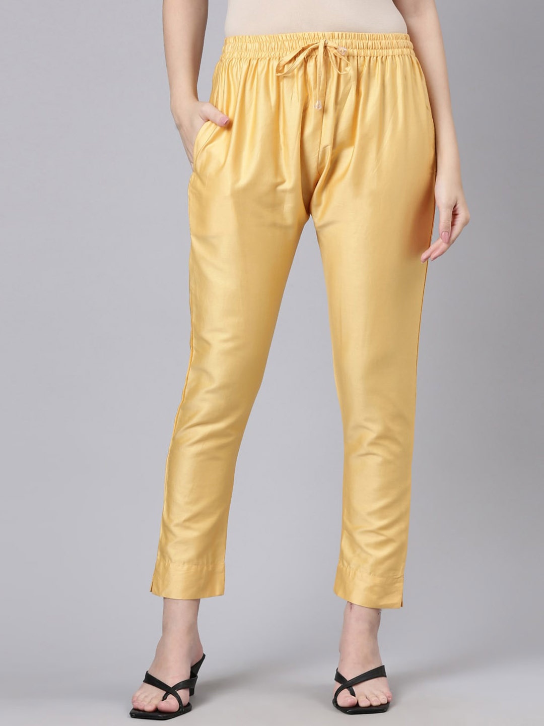 

GOLDSTROMS Women Mid-Rise Cropped Ethnic Trousers, Beige