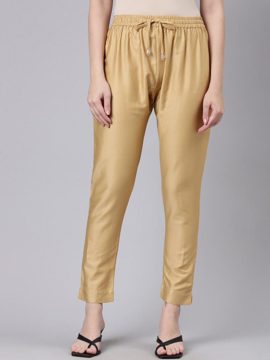 

GOLDSTROMS Women Mid-Rise Cropped Ethnic Trousers, Beige