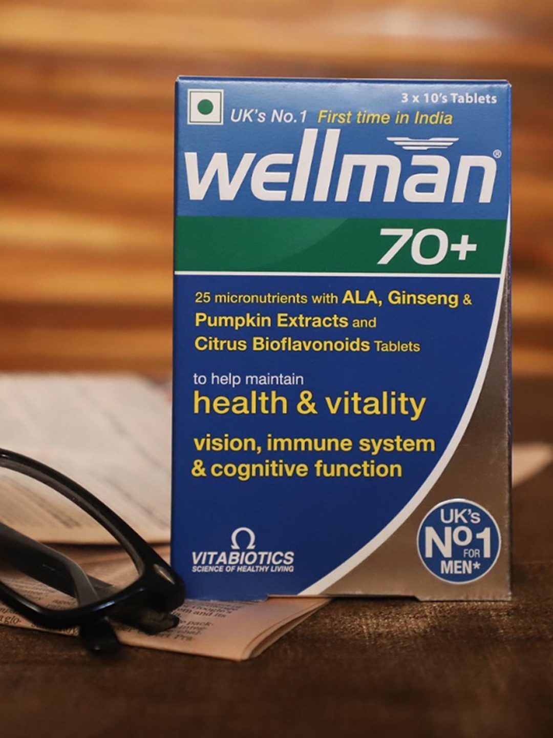

Wellman Pumpkin seed extract, vitamin D, 70+ multivitamin tablets, Blue