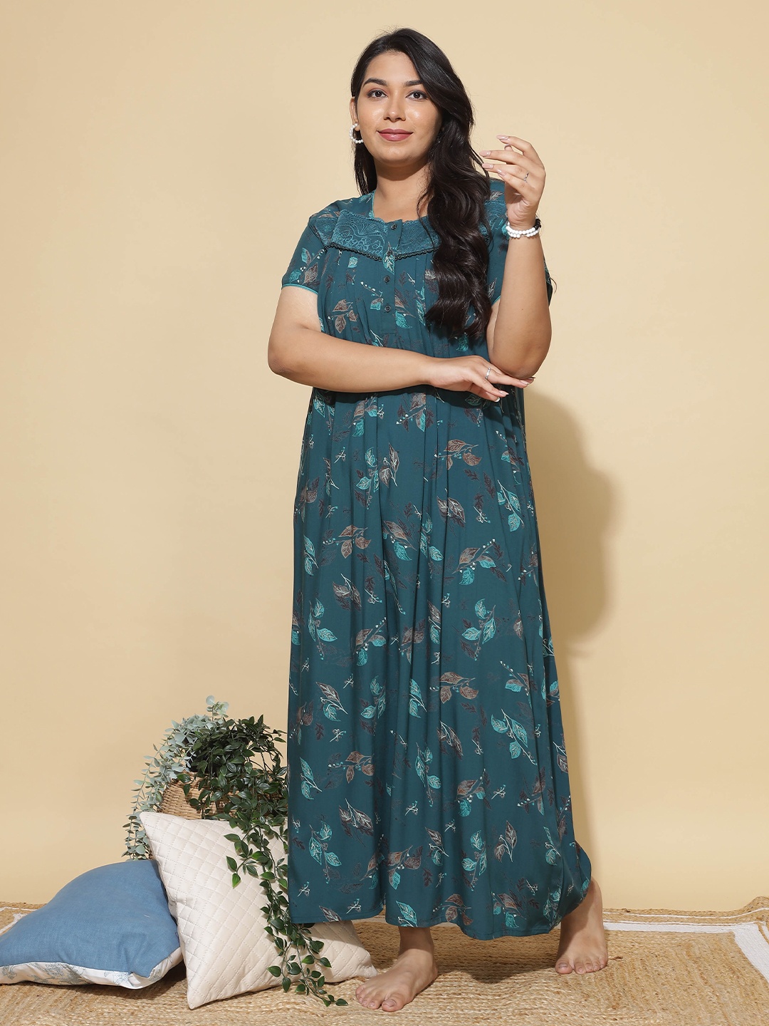 

9shines Label Floral Printed Maxi Nightdress, Teal