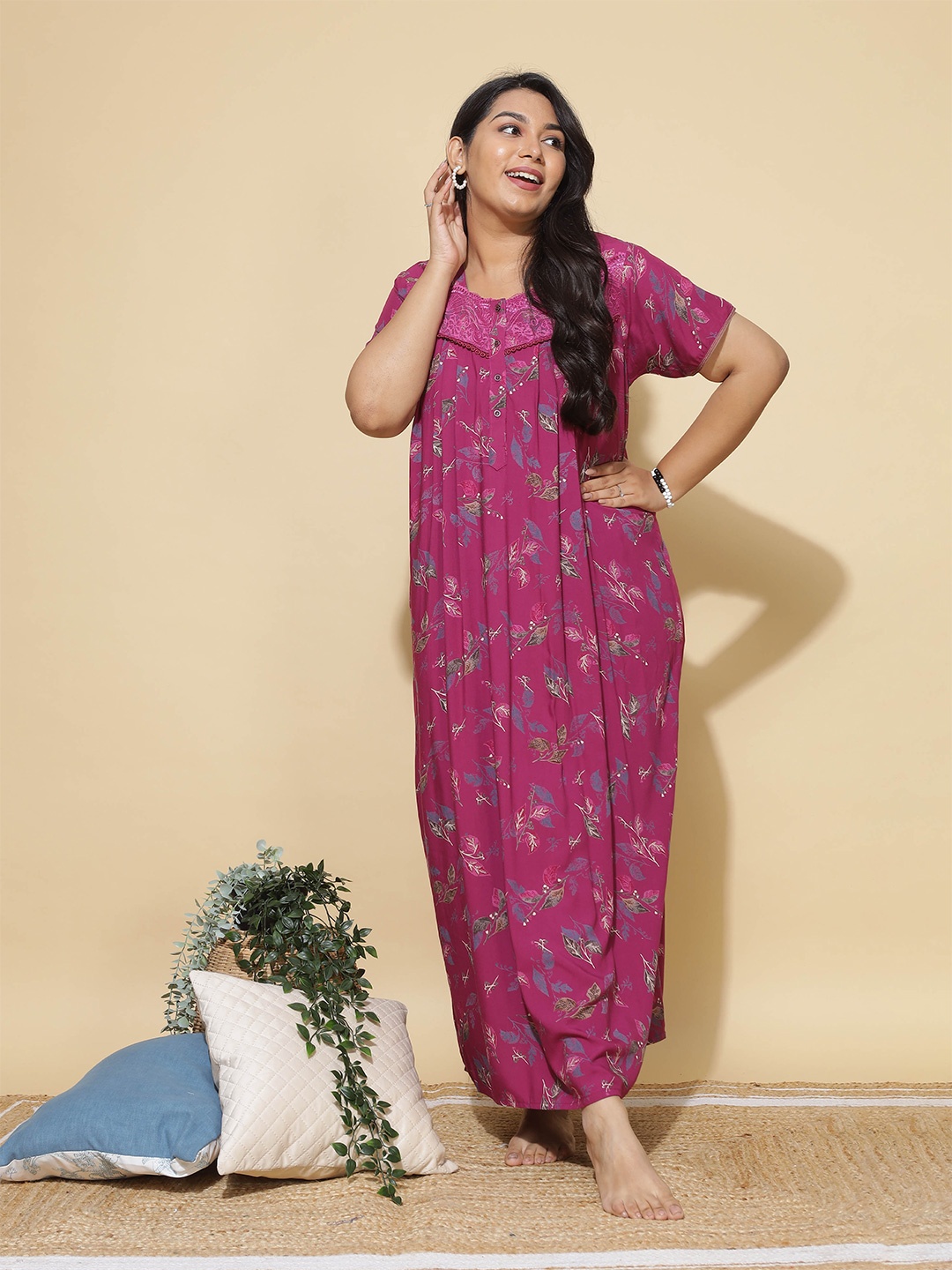 

9shines Label Floral Printed Maxi Nightdress, Pink