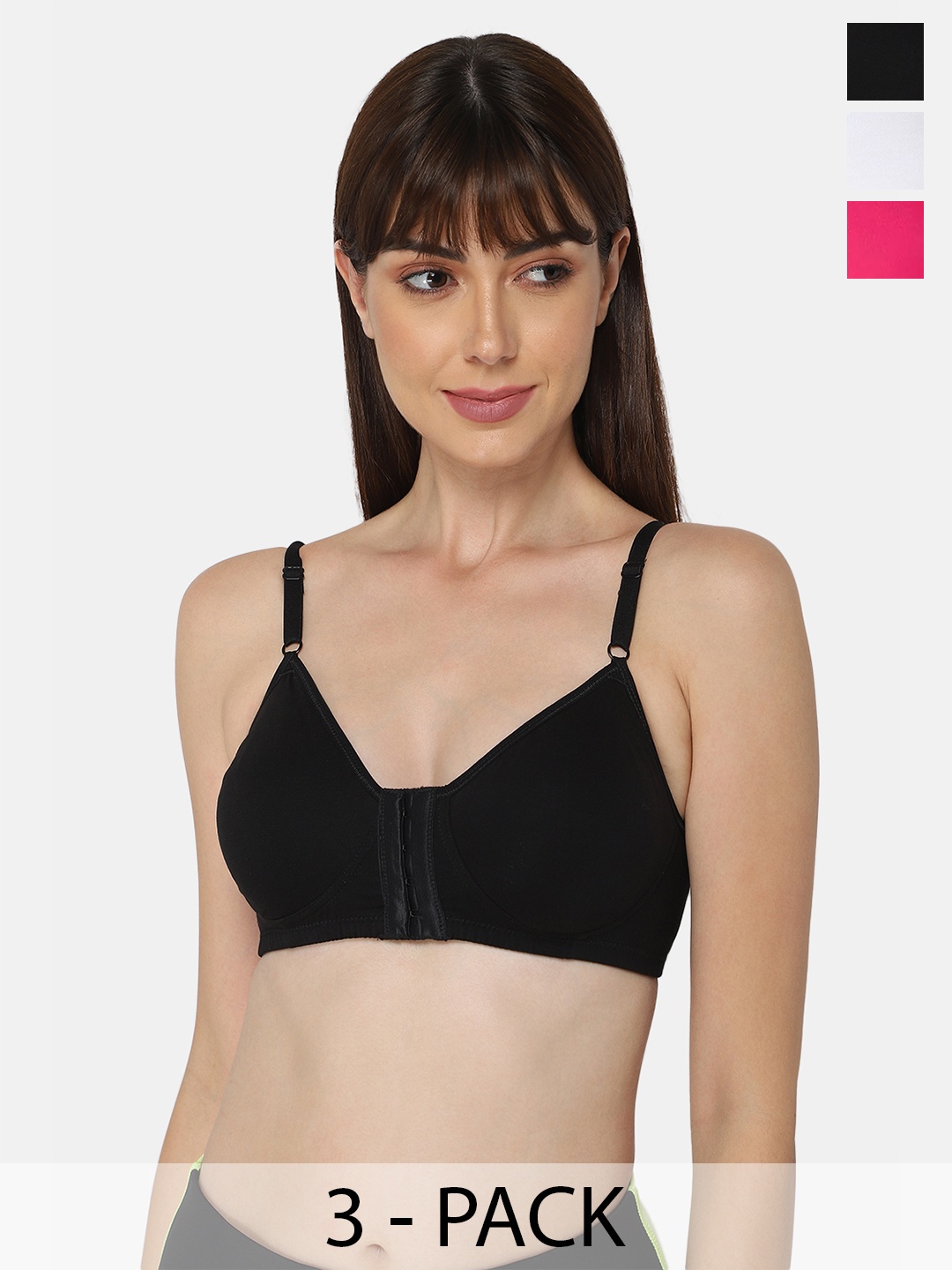 

intimacy LINGERIE Pack of 3 Medium Coverage All Day Comfort Cotton Everyday Bras, Black