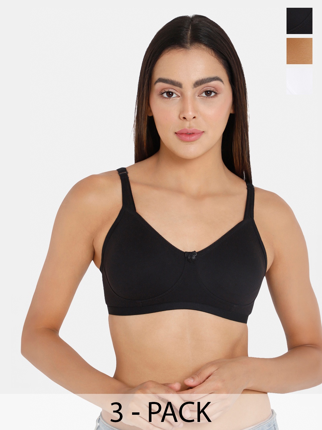 

intimacy LINGERIE Pack Of 3 Medium Coverage Cotton Non-Wired Bra All Day Comfort, Black