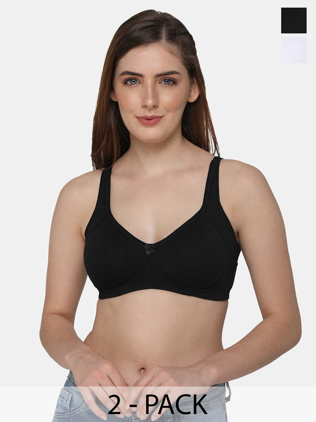 

intimacy LINGERIE Pack of 2 Everyday Cotton Bra Full Coverage All Day Comfort, Black