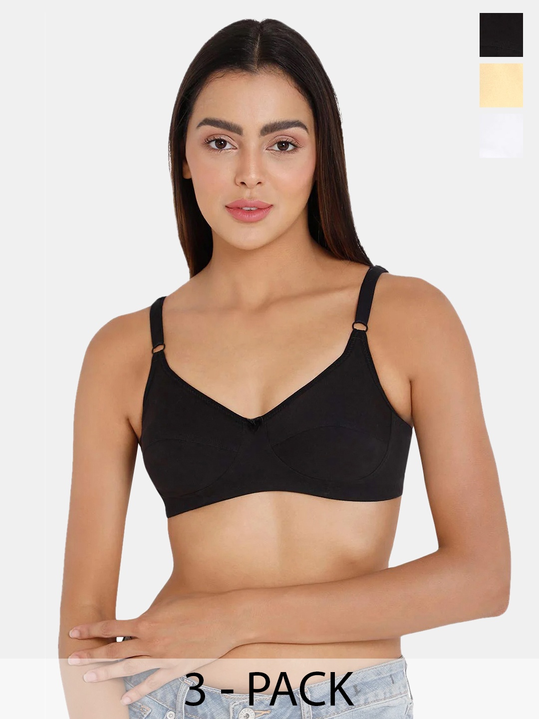 

intimacy LINGERIE Pack of 3 Non Padded Cotton Everyday Bra - Medium Coverage, Black